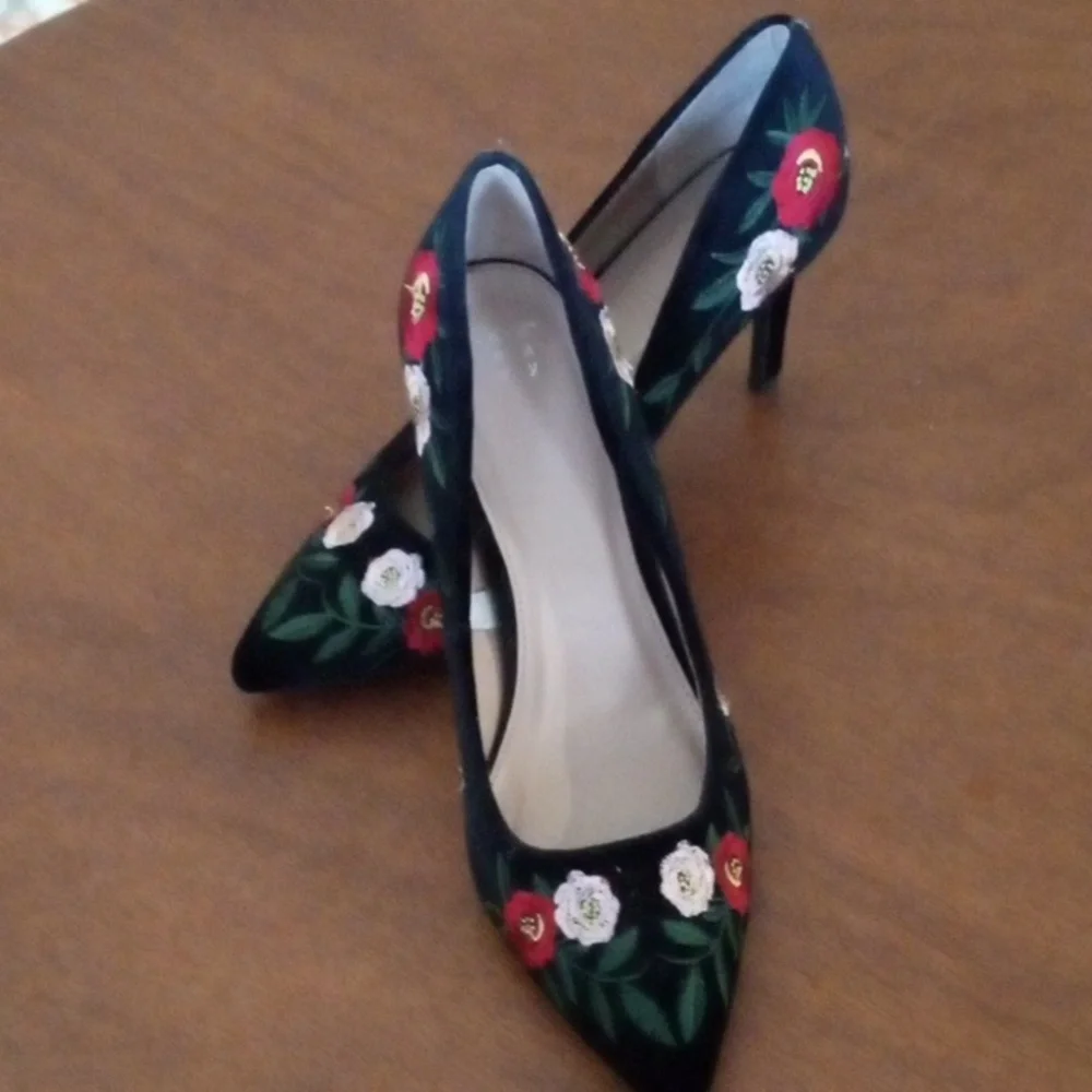 Embroidered Velvet Heels